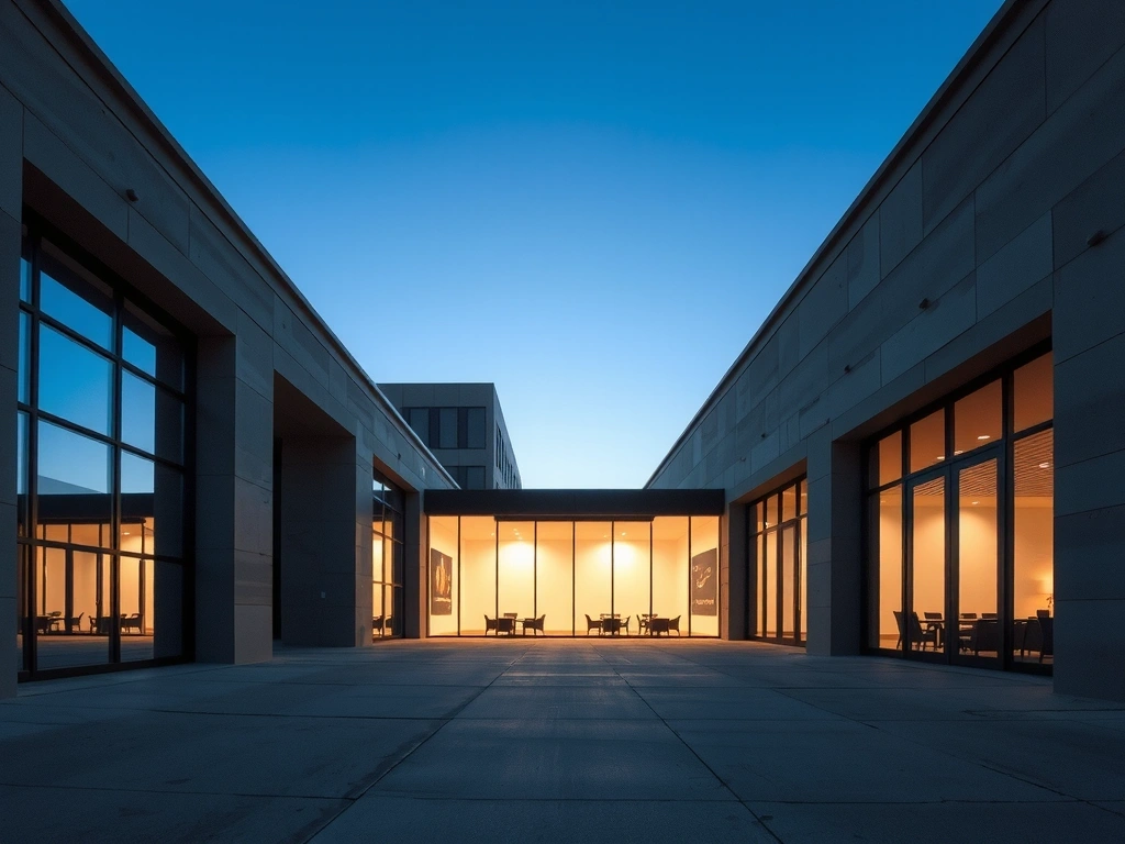 Dokončený objekt za soumraku