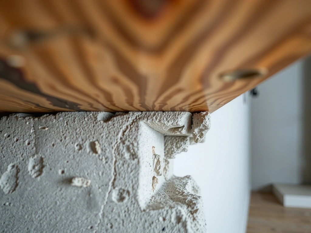 Detail spoje dřeva a betonu