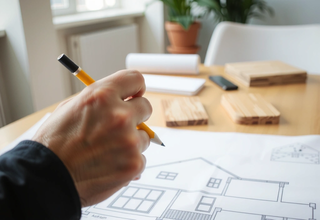 Architekt pracuje na plánu